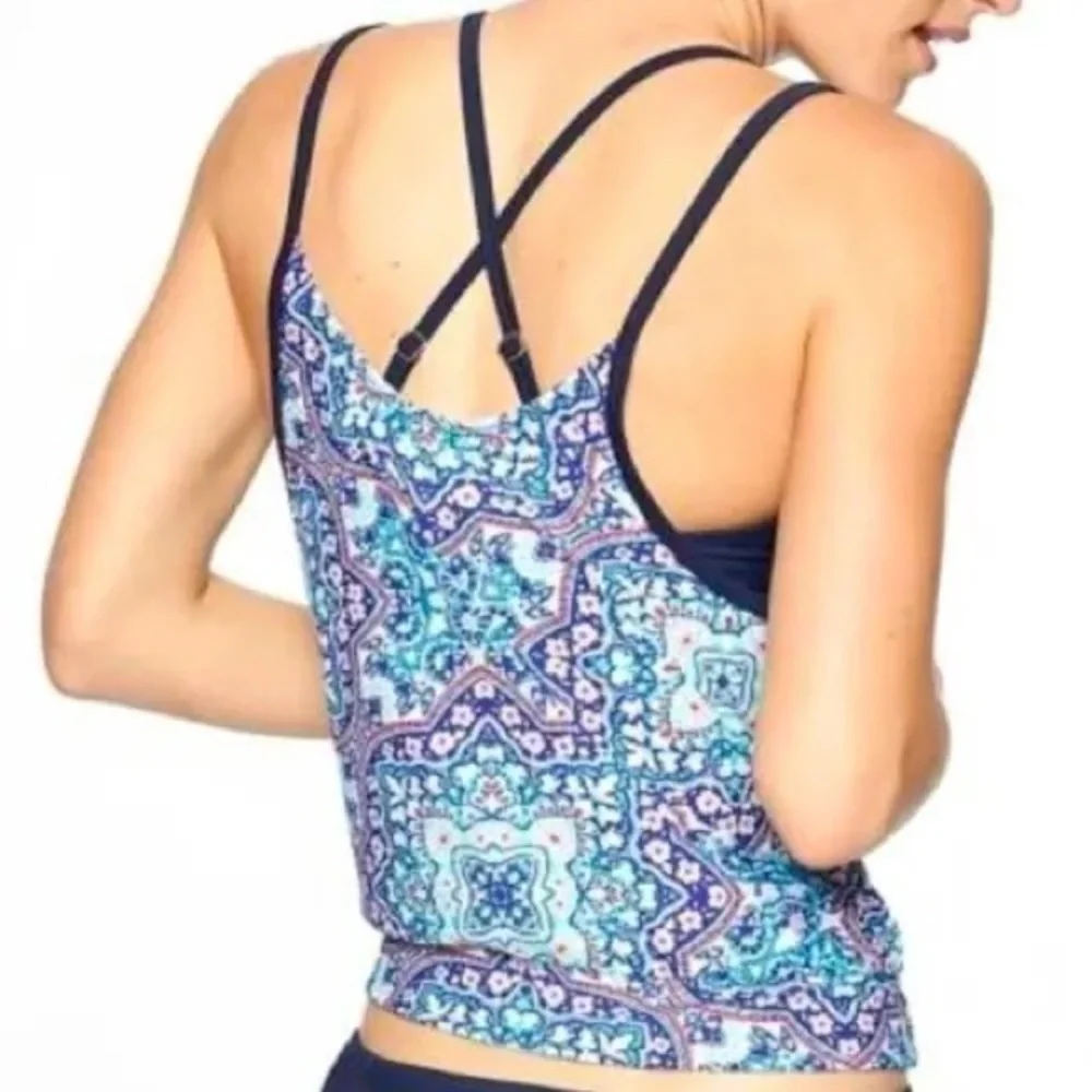 Athleta Monaco Blue And Pink Blousy Tankini Swim Top Size 32B